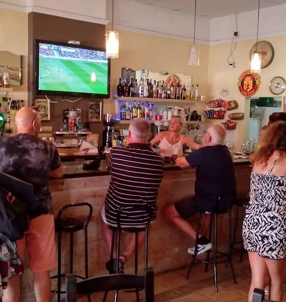 Enjoying a drink in a bar in Spain