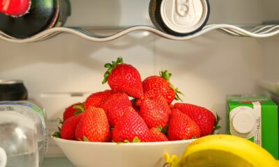 fridge, strawberries, fruits