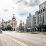 madrid, city, road, sky, nature, clouds, building, urban, capital, street, cars